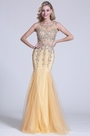 Trumpet Sleeveless Beaded Illusion Prom Dress