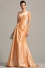 Robe de soirée longue drapée orange col asymétrique