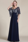 Stylish Navy Blue Evening Dress With V Neck