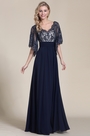 Stylish Navy Blue Evening Dress With V Neck
