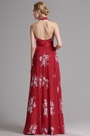 Red Halter Floral A Line Evening Dress