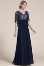 Stylish Navy Blue Evening Dress With V Neck