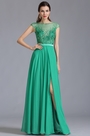 Robe de soirée longue verte fente sexy broderie ajourée