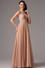 Robe de Soirée A-line Brun Rosé Dentelle Sans Manche