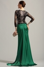 Robe de soirée longue drapée vert émeraude dentelle noire