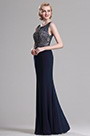 Dark blue Sleeveless Beaded Bodice Prom Dress