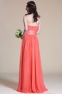 Strapless Ruched Bodice Coral Bridesmaid Dress