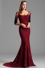 Robe de soirée sirène avec manches midi dentelle bordeaux