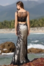 Illusion Sweetheart Neck Two Piece Black Evening Gown Prom Dress