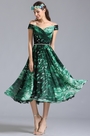 Off Shoulder Tea Length Summer Printed Dress