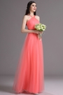 Robe de Demoiselle d'Honneur Sans Manche Corail