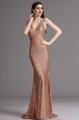 Spaghetti Halter Plunging Neck Sequins Formal Evening Dress