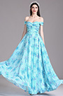 Azure Floral Off Shoulder Pleated Printed Evening Dress