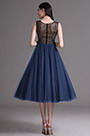 Blue Embroidery Tea Length Formal Party Dress