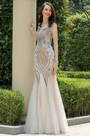 Carlyna Grey Beaded Sleeveless Mermaid Prom Formal Dress