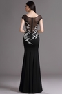 Black Cap Sleeves Formal Gown with Lace Appliques