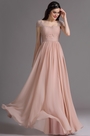 Blush Cap Sleeves Embroidery Beaded Prom Dress