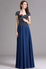Carlyna Blue Cap Sleeves Beaded Prom Dress Formal gown