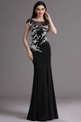 Black Cap Sleeves Formal Gown with Lace Appliques