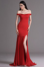 Rotes Auf Schulter Hoher Schlitz Abendkleid