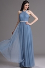 Blue Halter Neck Ruched Summer Bridesmaid Dress