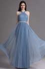 Blue Halter Neck Ruched Summer Bridesmaid Dress