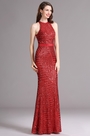 Carlyna Red Figure-flattering Halter Sequins Prom Evening Dress