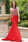Carlyna rotes Halter Neck Beaded Gefaltetes Abendkleid