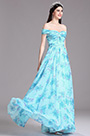 Azure Floral Off Shoulder Pleated Printed Evening Dress