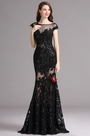 Carlyna Black Illusion Neckline  Sequin Lace Appliques Formal Gown