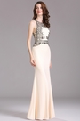 Carlyna Robe de Soirée Bijoux Perlés Sirène Beige