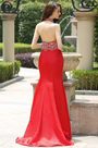 Carlyna rotes Halter Neck Beaded Gefaltetes Abendkleid