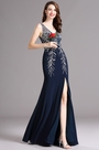 Carlyna V-Ausschnitt Hoch Slit blaues Abendkleid