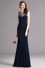 Carlyna Robe de Soirée Sirène Sans Manche Bordée Bleue