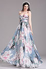 Printed Floral Strapless Pleated Evening Dress