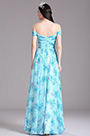 Azure Floral Off Shoulder Pleated Printed Evening Dress