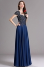 Carlyna Blue Cap Sleeves Beaded Prom Dress Formal gown
