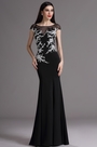 Black Cap Sleeves Formal Gown with Lace Appliques