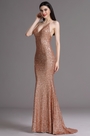 Spaghetti Halter Plunging Neck Sequins Formal Evening Dress