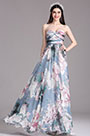 Printed Floral Strapless Pleated Evening Dress