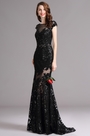 Carlyna Black Illusion Neckline  Sequin Lace Appliques Formal Gown