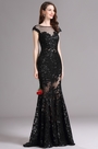 Carlyna Black Illusion Neckline  Sequin Lace Appliques Formal Gown