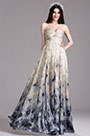 Printed Strapless Pleated Formal Dress