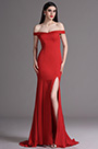Rotes Auf Schulter Hoher Schlitz Abendkleid
