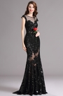 Carlyna Black Illusion Neckline  Sequin Lace Appliques Formal Gown