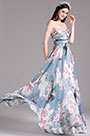 Printed Floral Strapless Pleated Evening Dress
