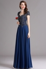 Carlyna Blue Cap Sleeves Beaded Prom Dress Formal gown