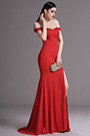 Rotes Auf Schulter Hoher Schlitz Abendkleid