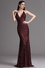 Spaghetti Halter V Neck Burgundy Sequins Prom Dress