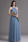 Blue Halter Neck Ruched Summer Bridesmaid Dress